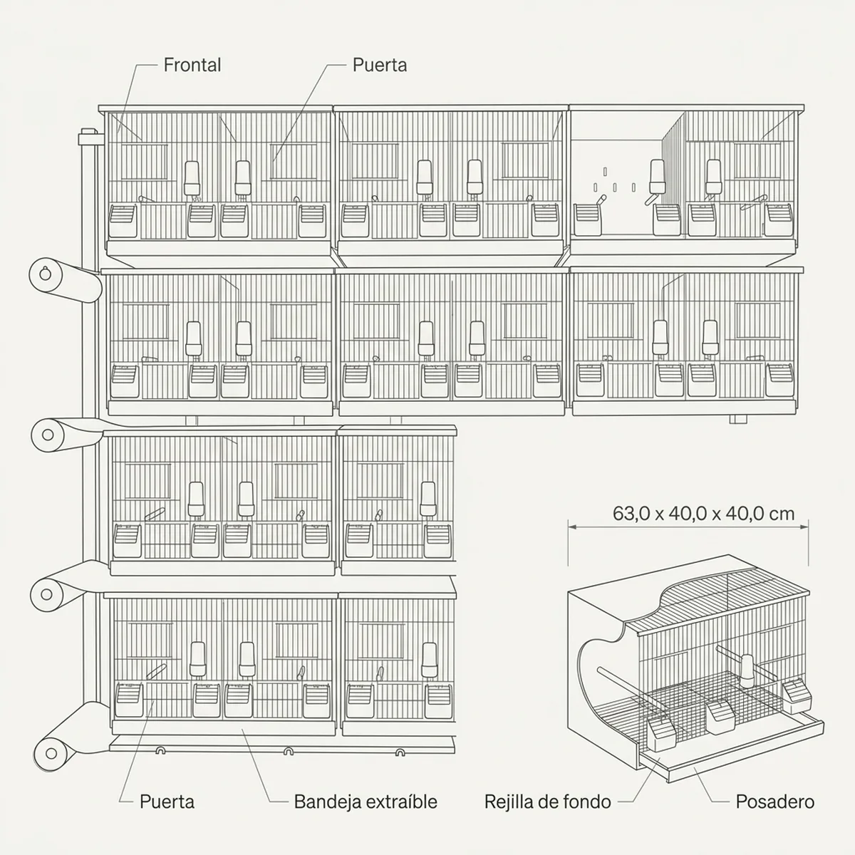 Batería de 24 huecos de 63x40x40 cm distribuidos en seis columnas y cuatro filas
