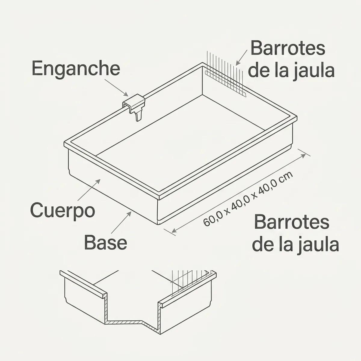 Bandeja jaula de cria 120 — piezas y montaje