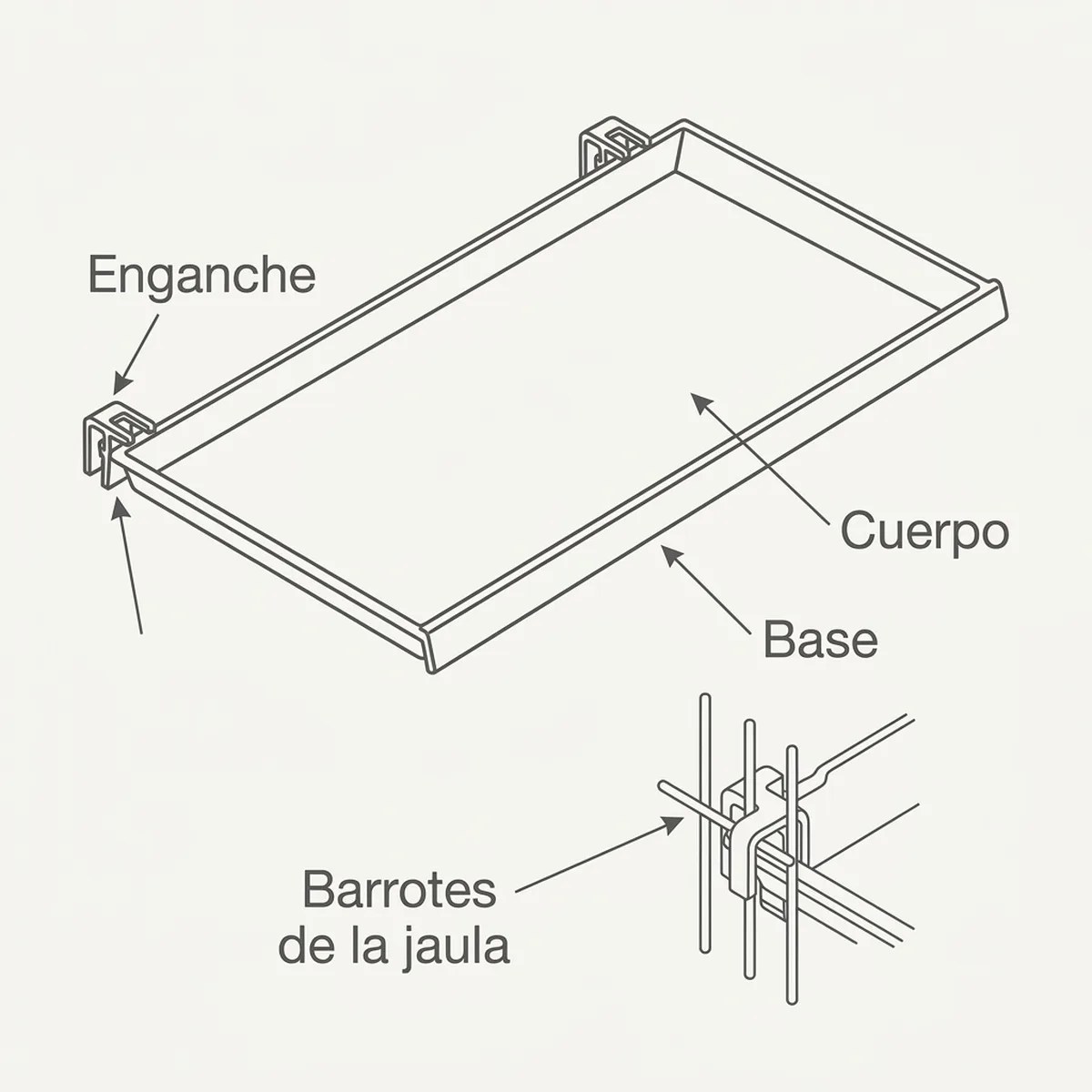 Bandeja extraíble de plástico para el fondo de una jaula de cría de 58 cm