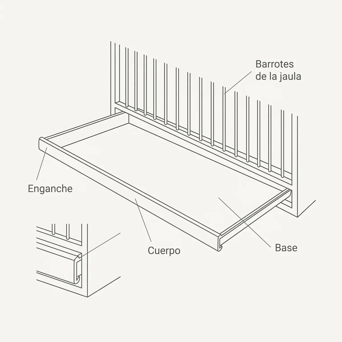 Bandeja jaula de cria 90 — piezas y montaje