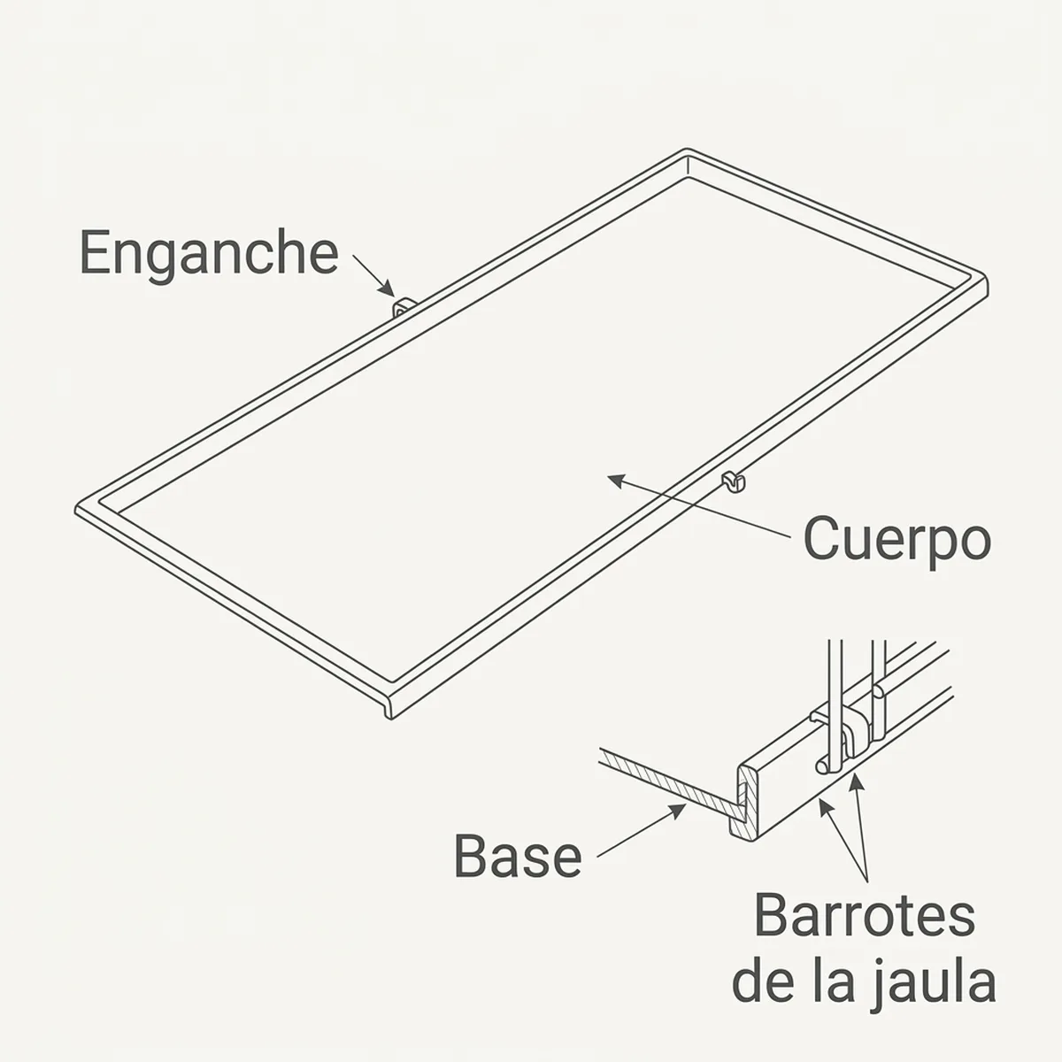 Bandeja para jaula de exposición 2GR315 — piezas y montaje