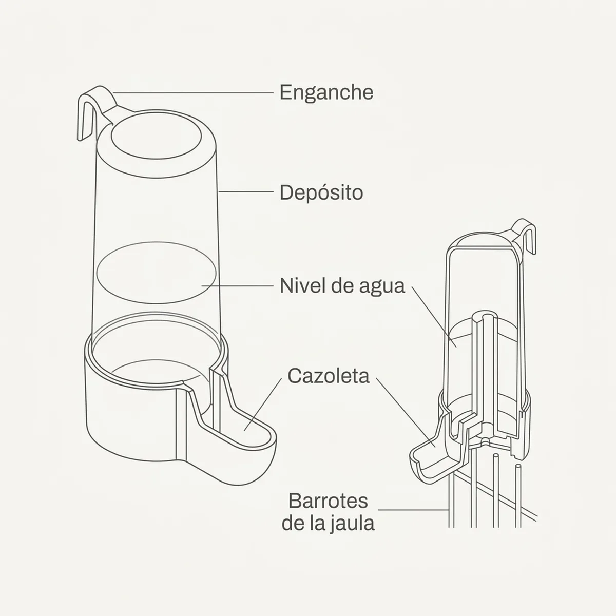Bebedero Tubo Corto 40 cc Medicina  Transp /Transp — piezas y montaje