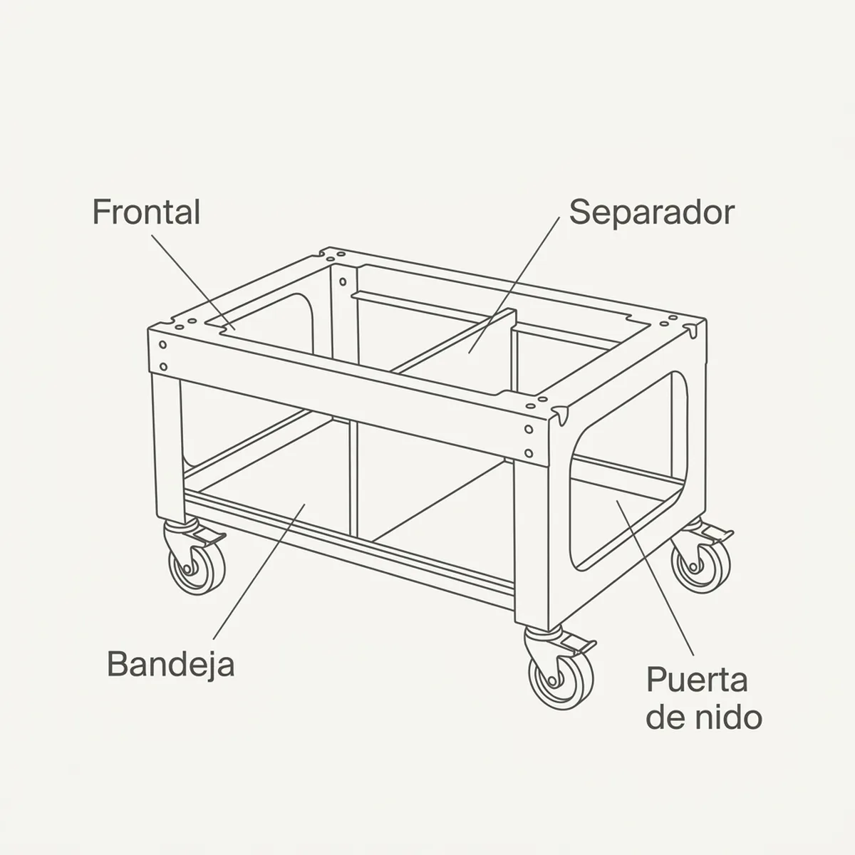 Carro para jaula de cria 58 cm 2GR — piezas y montaje
