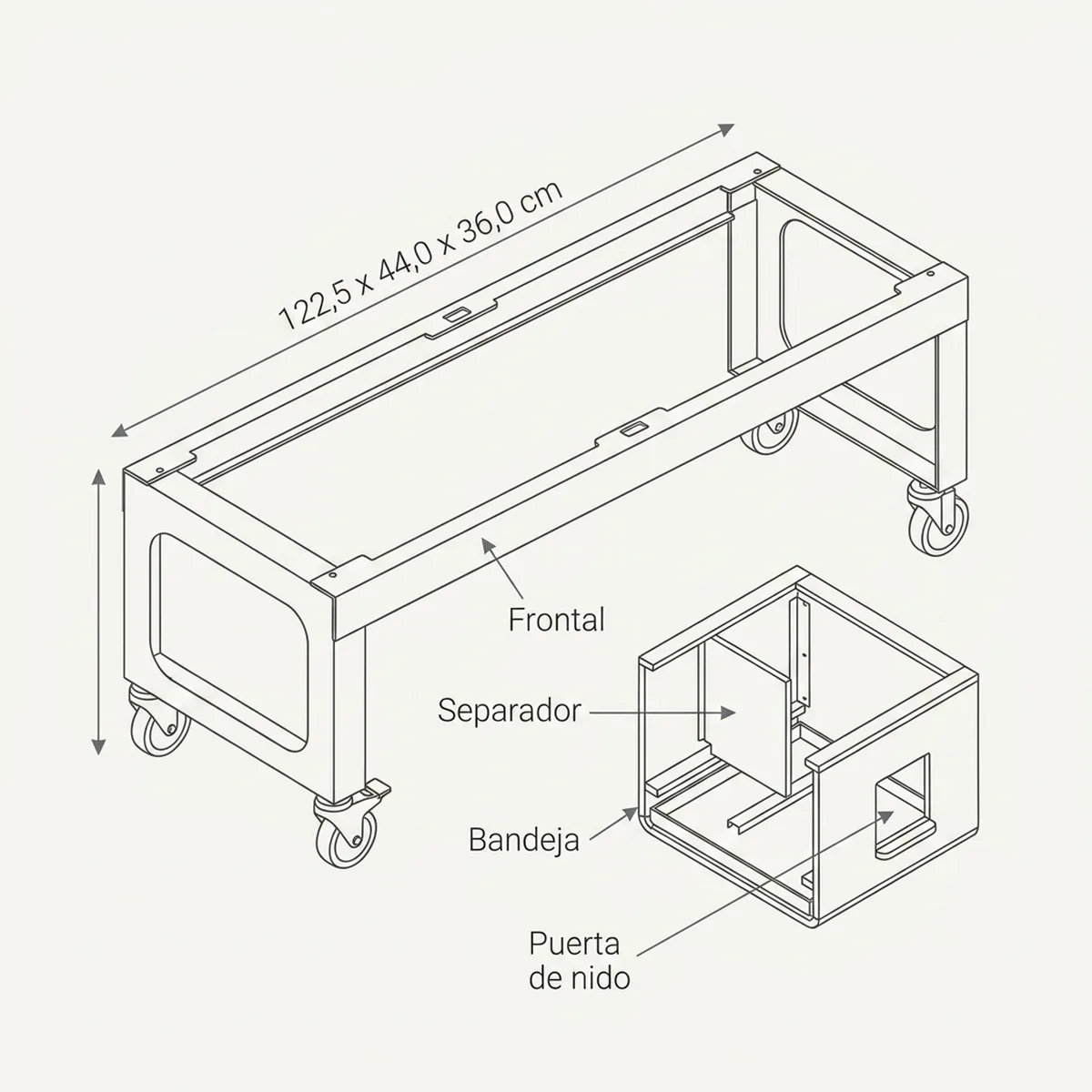 Carro para jaulas de 2gr cría 120cm — piezas y montaje