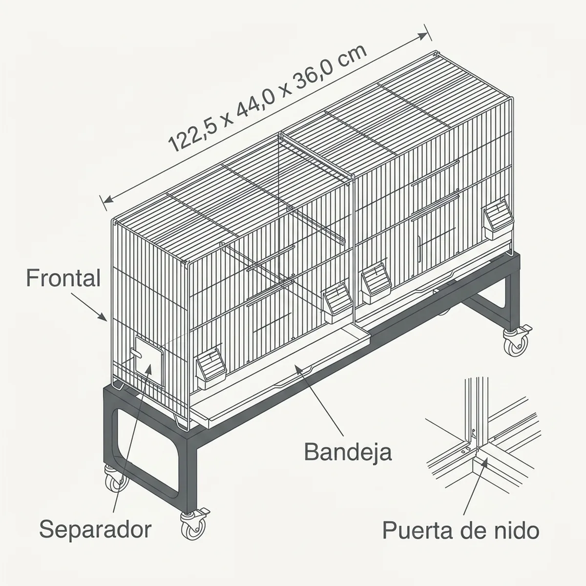 Carro para jaulas de 2gr cría 180cm — piezas y montaje