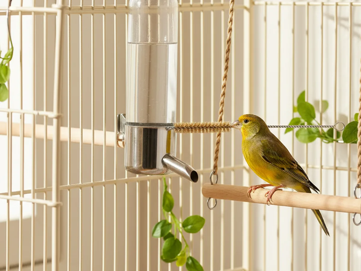 Higiene de comederos y bebederos para aves de jaula