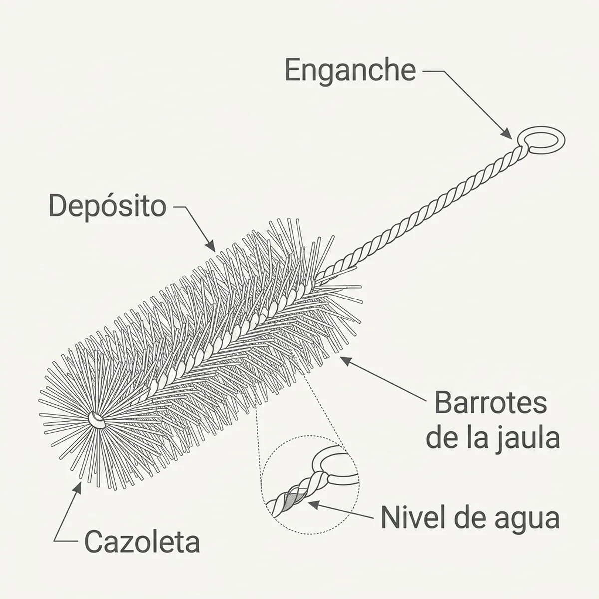 Cepillo para limpieza de accesorios de aves  Ø 75 — piezas y montaje