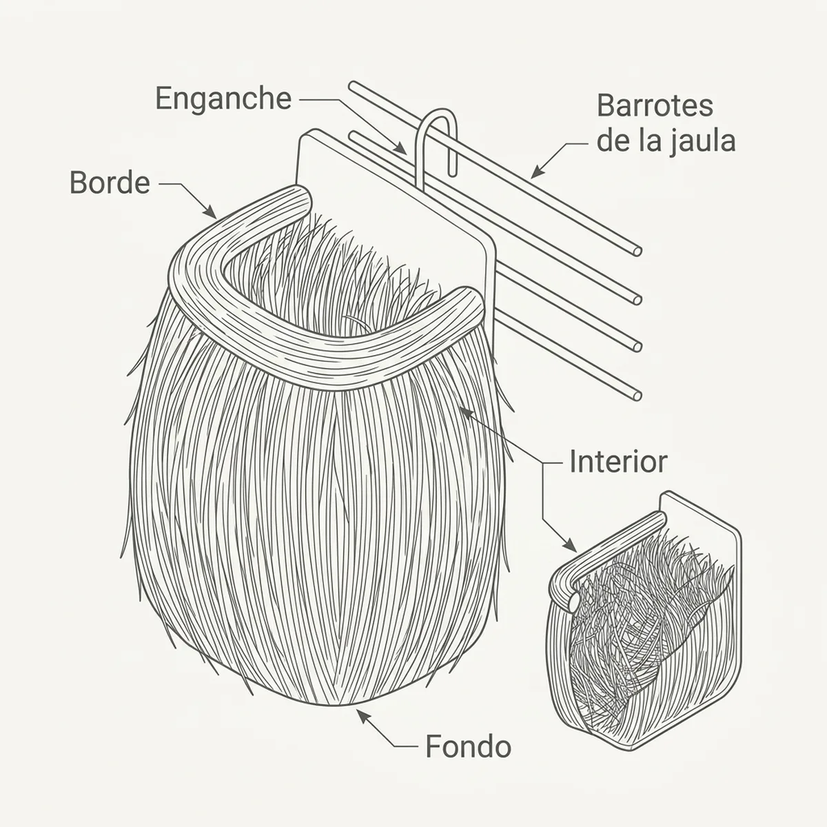Bolsa de 50 g de fibra de coco, sisal y yute antiséptica para que la hembra construya el cuenco