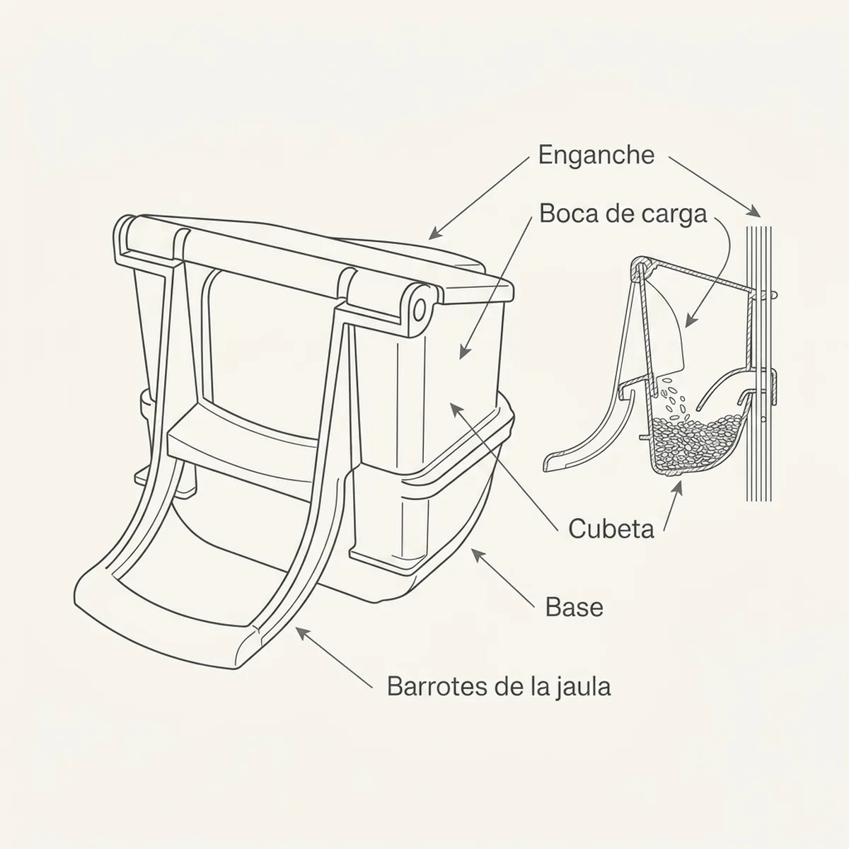 Comedero con cajón extraíble – Azul — piezas y montaje