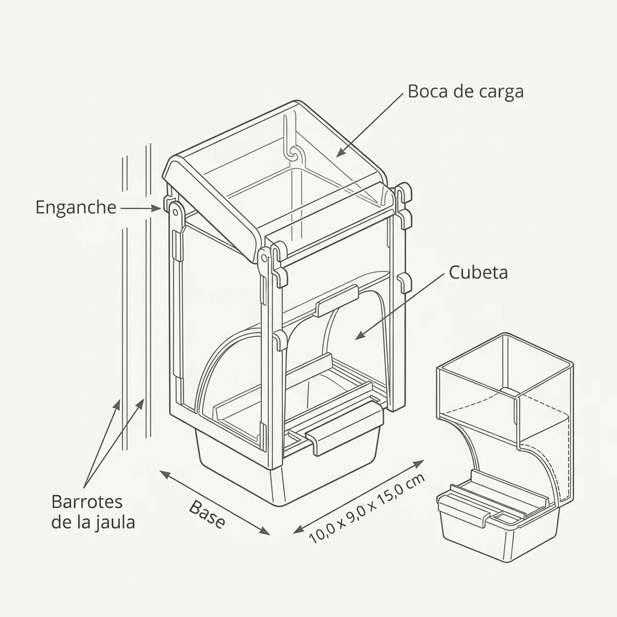 Comedero Economy diamante 0,25 kg 2GR — piezas y montaje