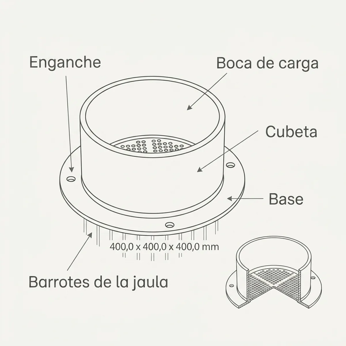 Comedero Germinado C/Base – Microperforado — piezas y montaje