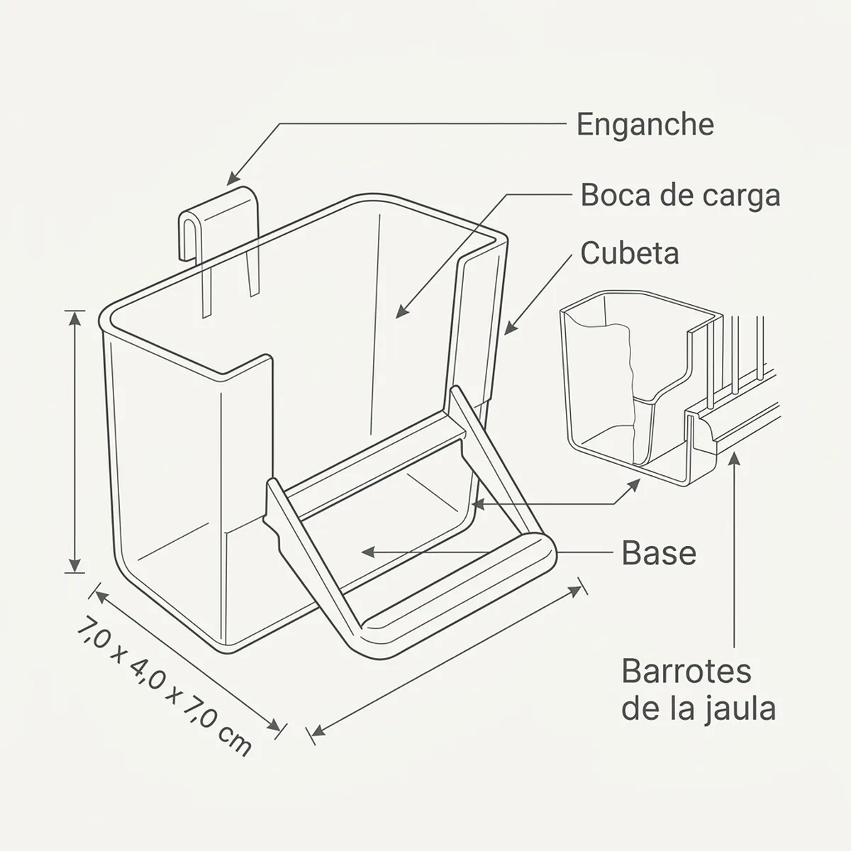 Comedero Nápoles — piezas y montaje