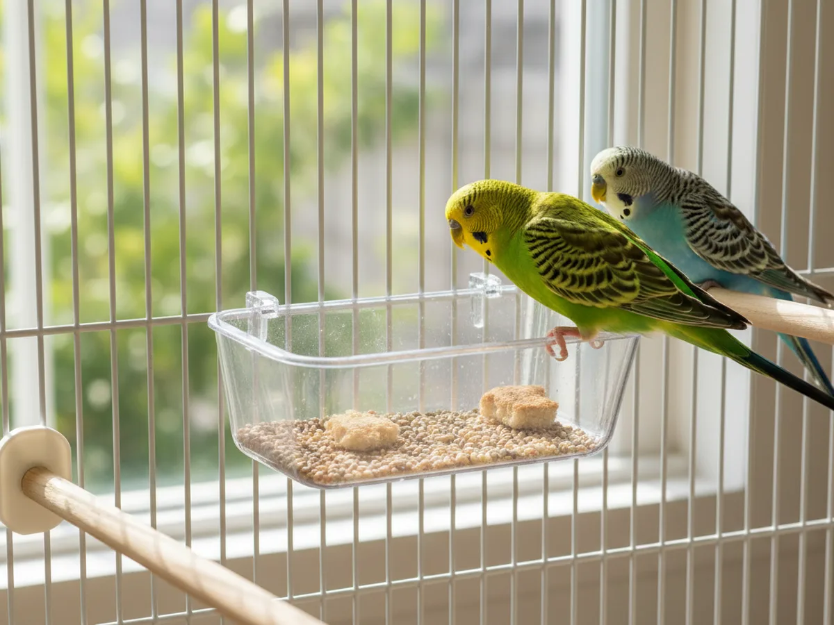 Comedero pequeño con ganchos plástico en uso