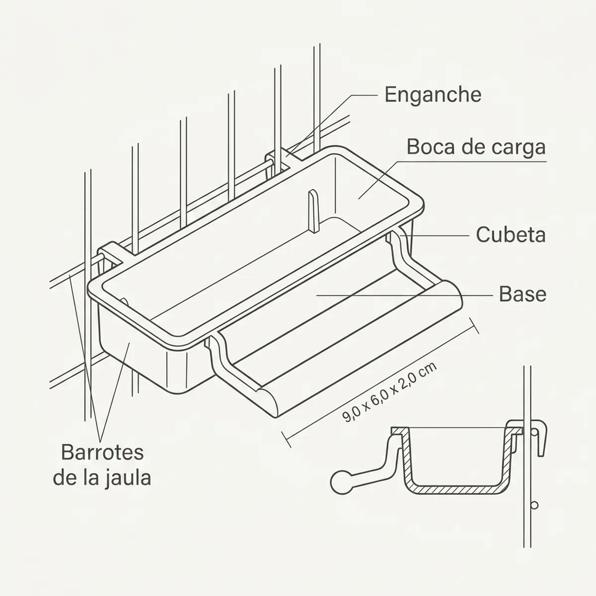 Comedero Porta Bizcocho (Blanco) — piezas y montaje