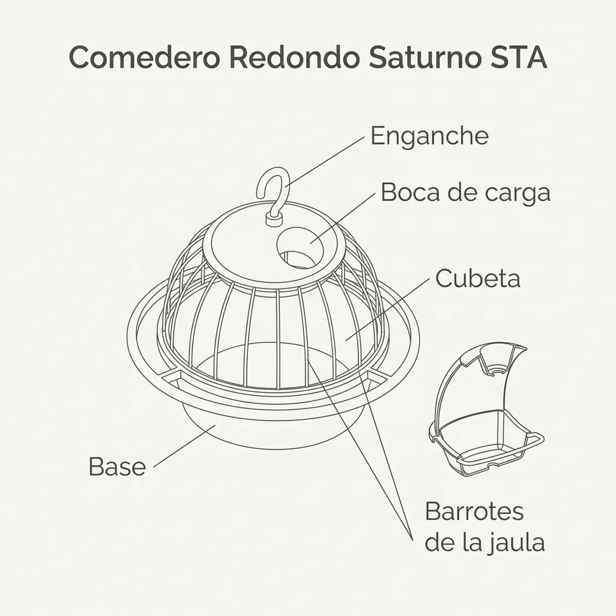 Comedero Redondo Saturno STA — piezas y montaje