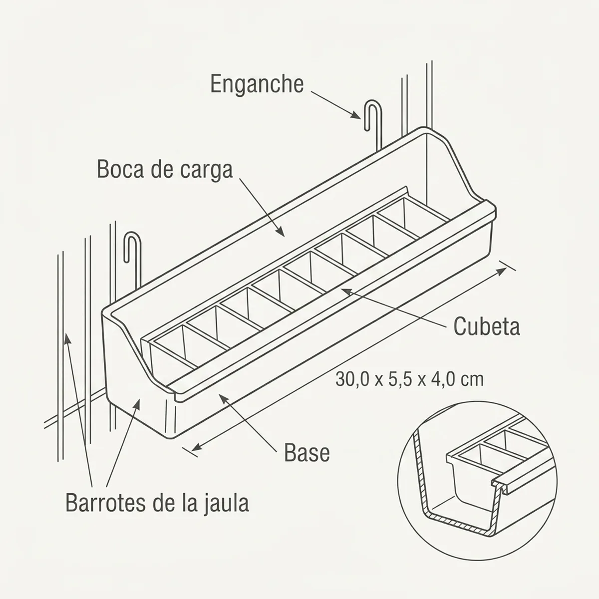 Comedero Reggio G/alambre cm 30 x 5.5 x 4h Blanco — piezas y montaje