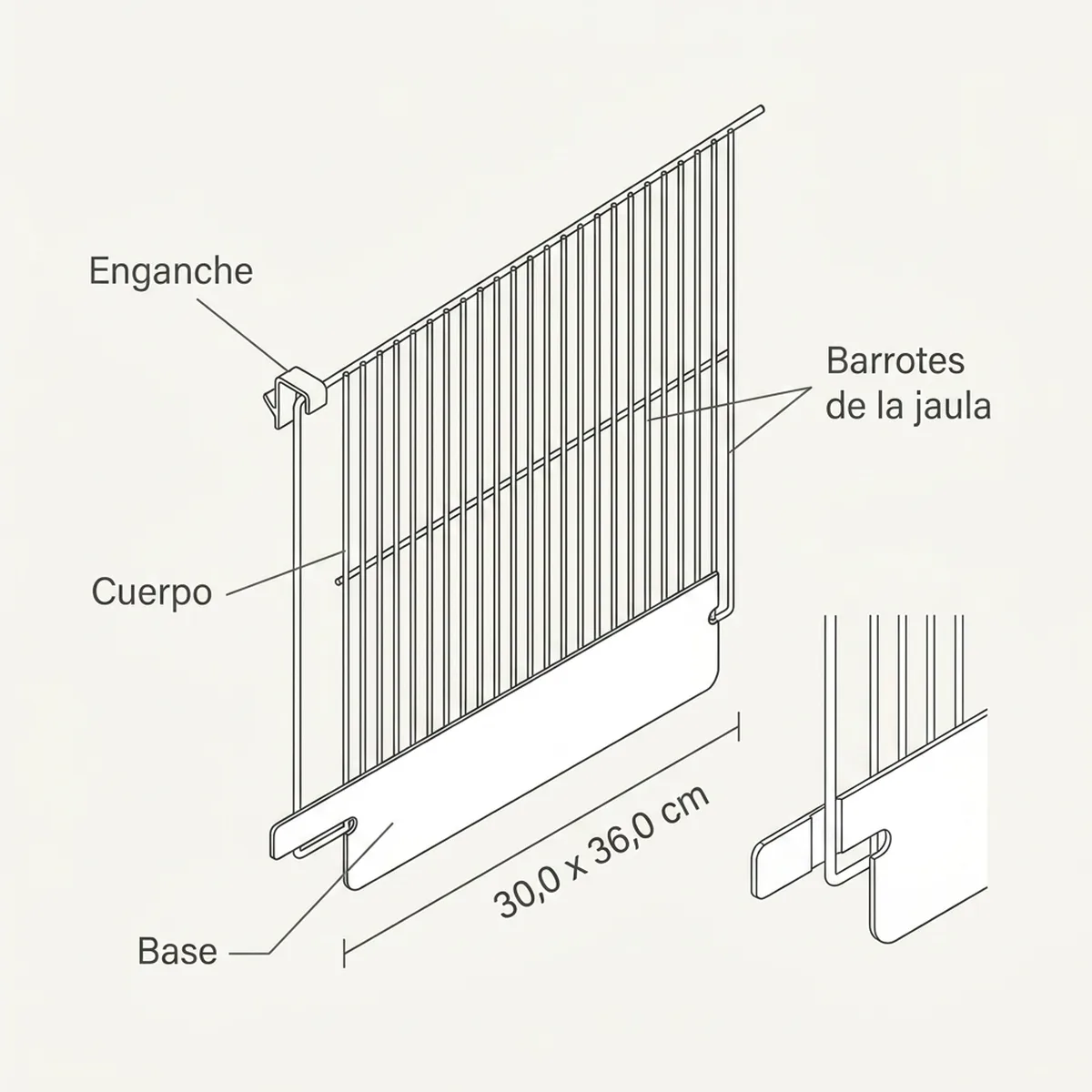 Divisor de rejilla blanco de 30x36 cm que parte la jaula en dos mitades