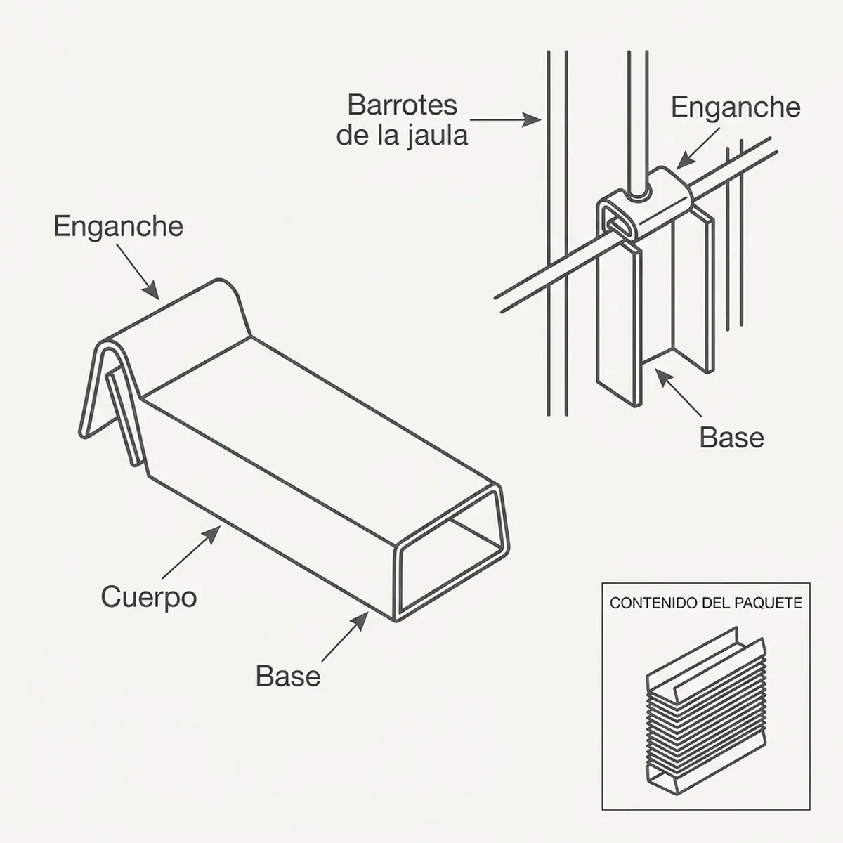 Enganche de unir Bandeja Jaula – 10pz — piezas y montaje