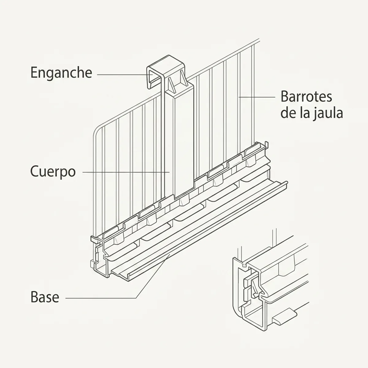 Guida para jaula 90 Blanco — piezas y montaje