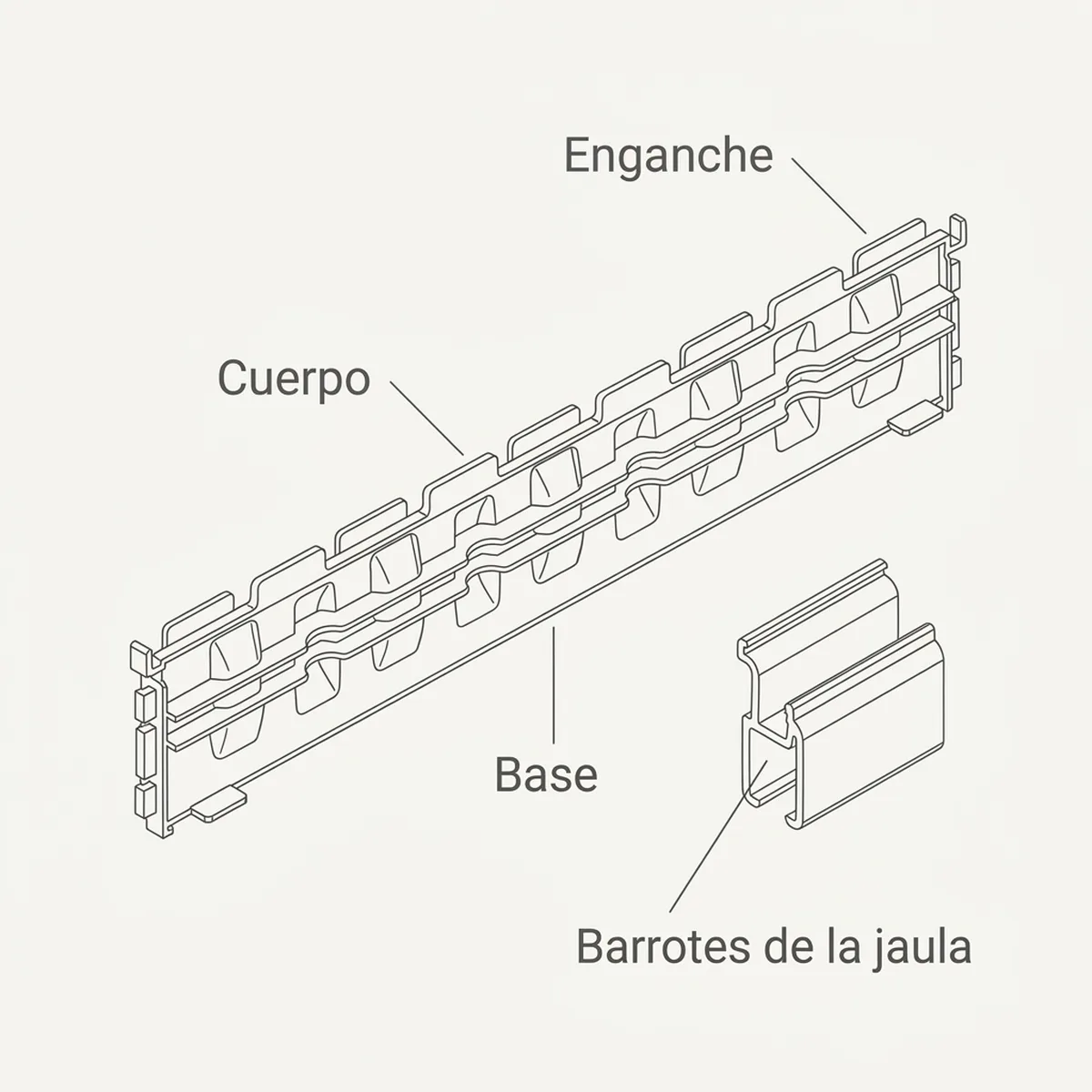 Guida para jaula 90 Verde — piezas y montaje