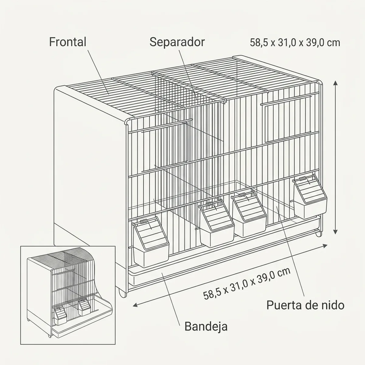 Jaula Cría 58 con laterales en plástico 2GR — piezas y montaje