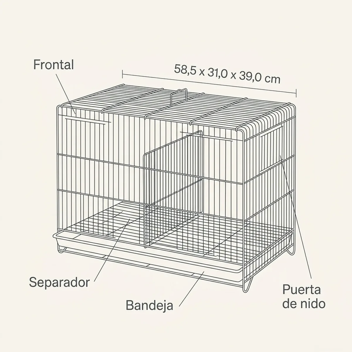 Jaula Cría 58 Desmontable (Blanca) — piezas y montaje