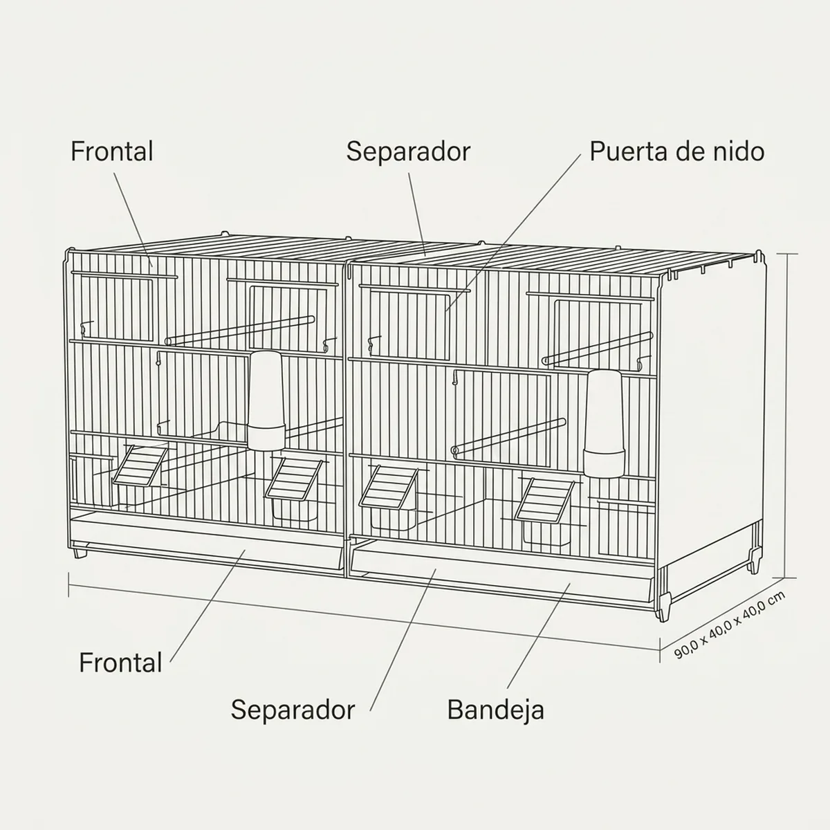 Jaula de Cría 90cm Portofino Desmontable Blanco 2GR — piezas y montaje