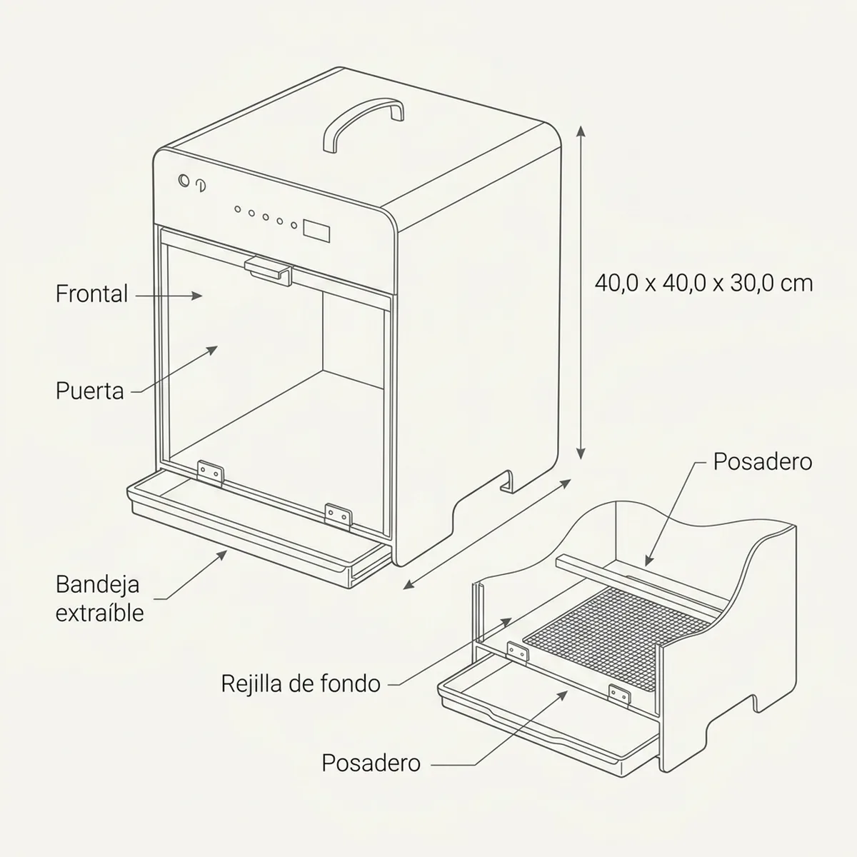 Detalle técnico de una jaula hospital portátil con control de temperatura para aislar al ejemplar afectado