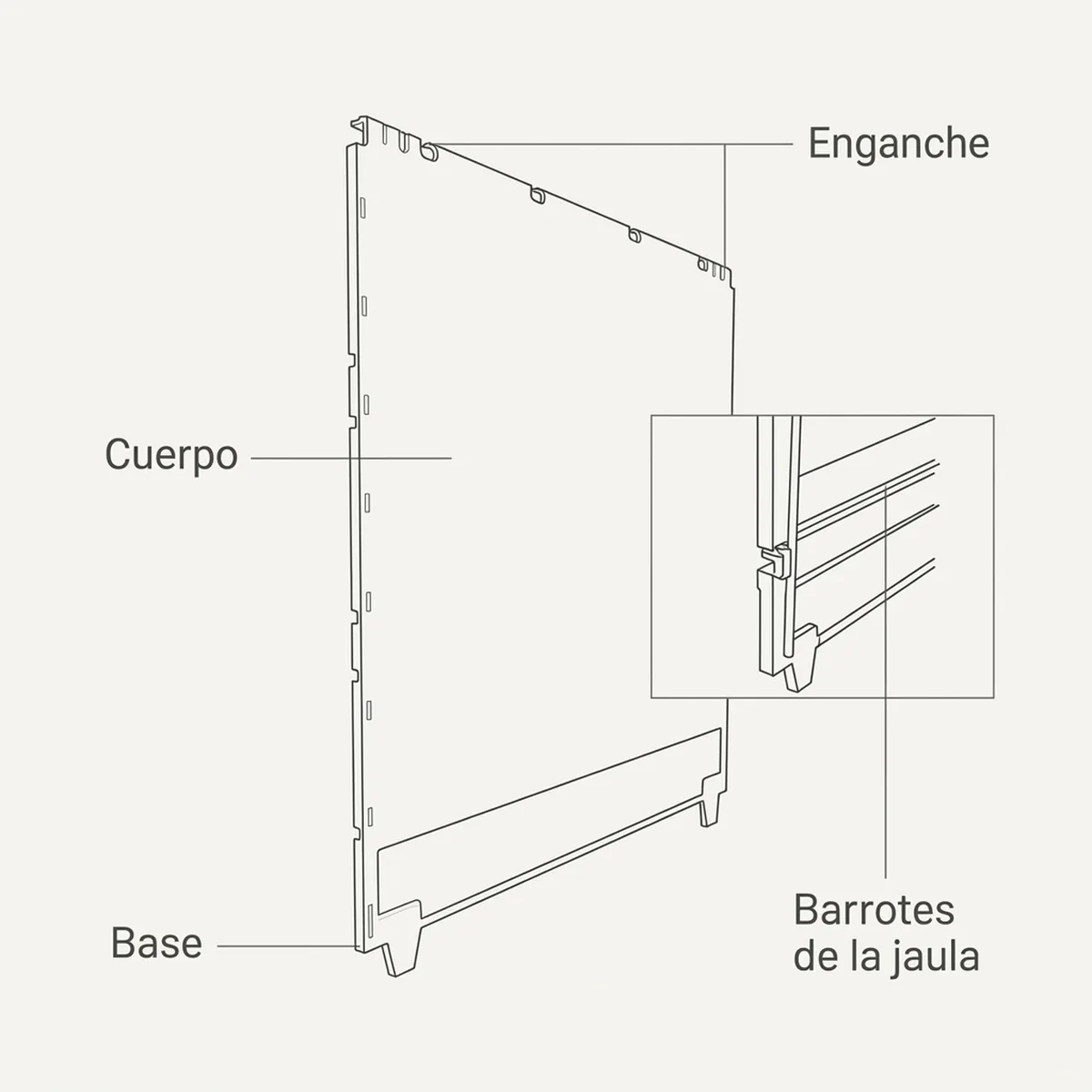 Lateral de plástico para jaula 90/120 2GR — piezas y montaje