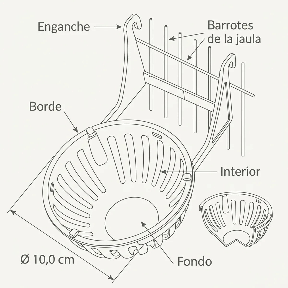 Nido con Soporte ø 10cm Blanco/Verde STA — piezas y montaje