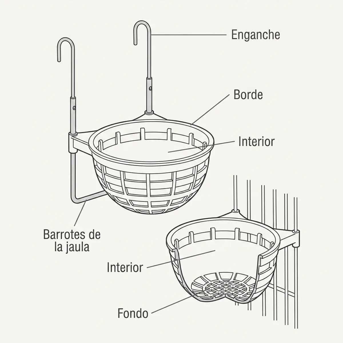 Nido de plástico con soporte telescópico de hierro — piezas y montaje