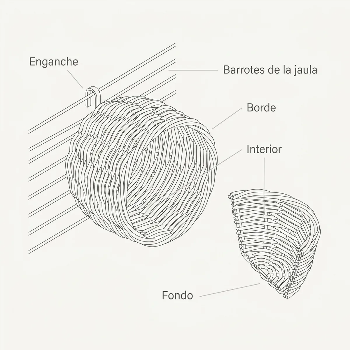 Nido en mimbre 10 Ø — piezas y montaje