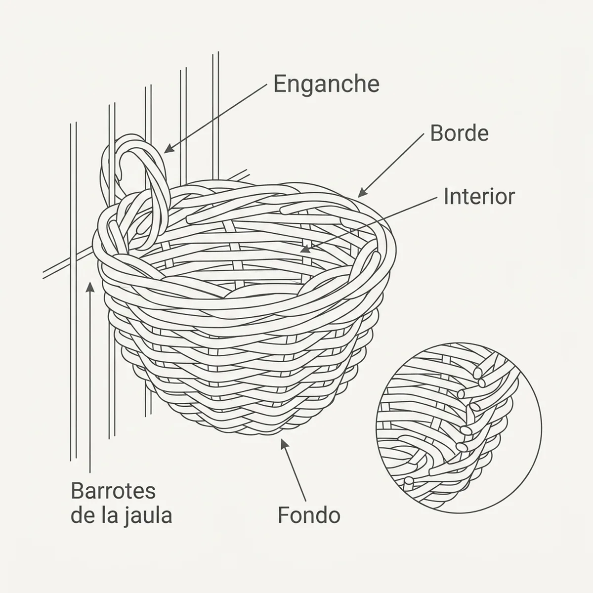 Nido en mimbre 8 Ø — piezas y montaje