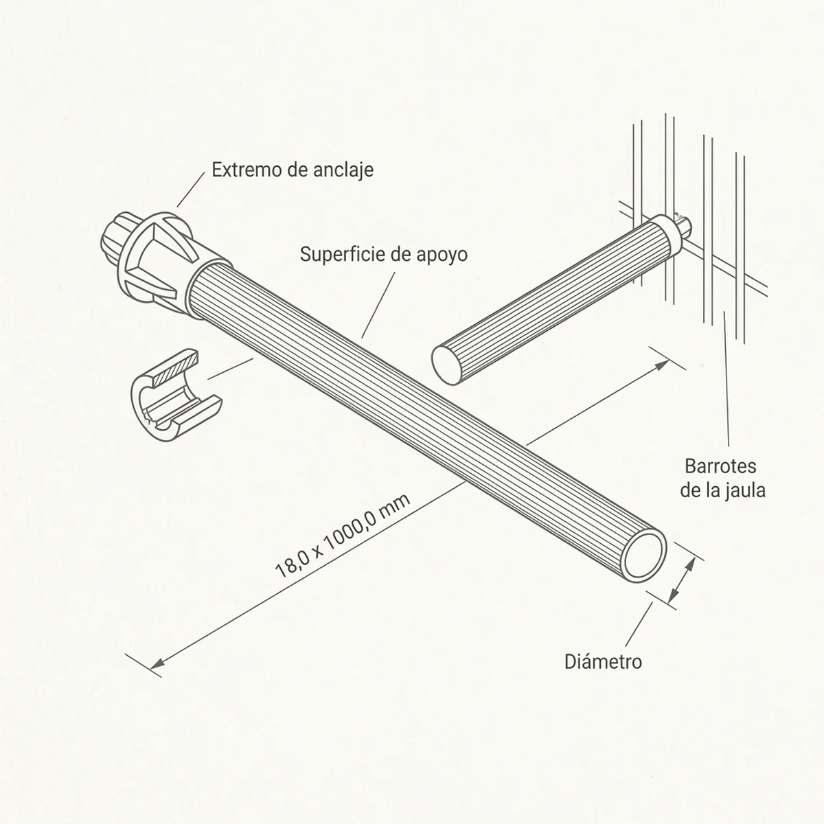 Palo De Plástico Ø 18x1000mm — piezas y montaje