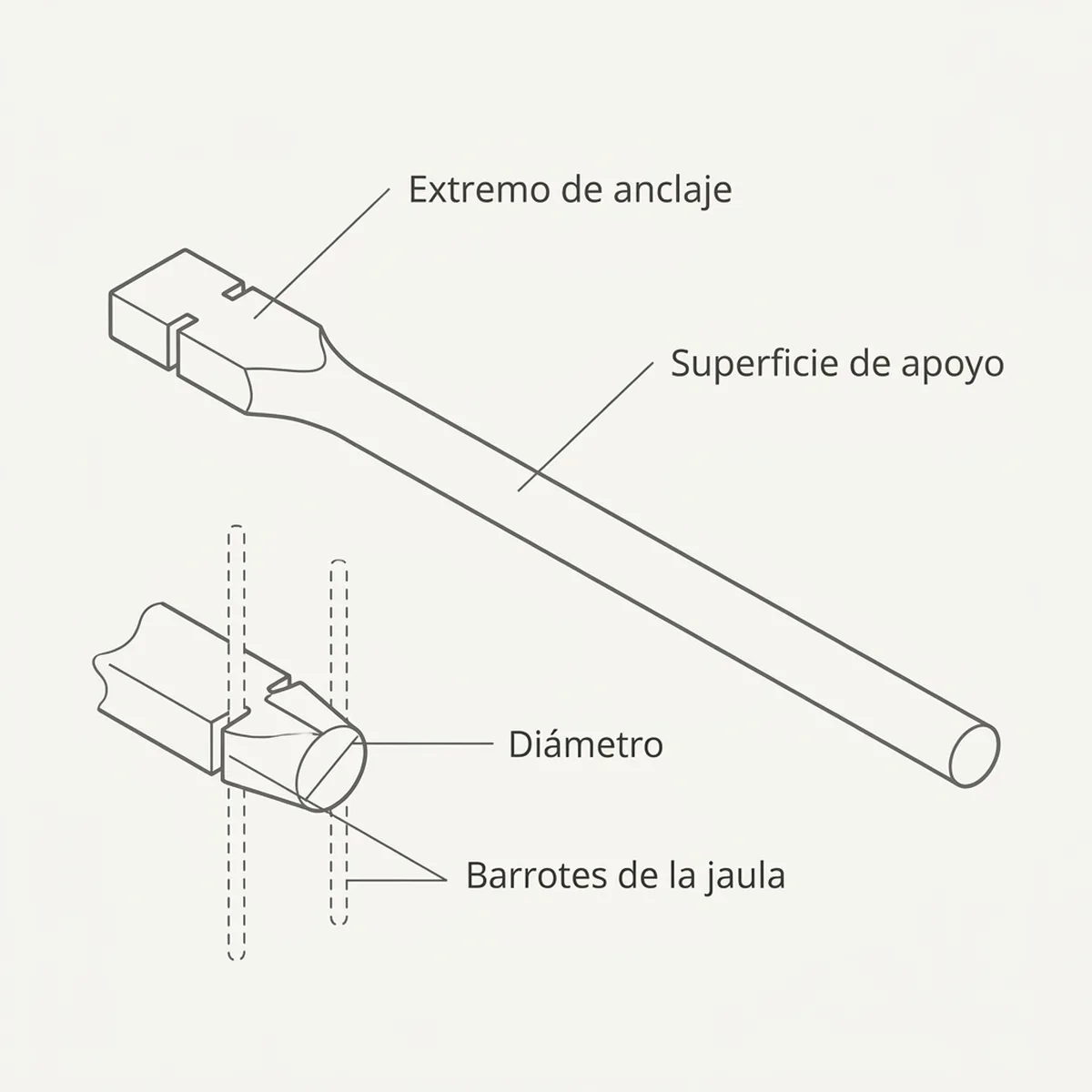 Palo de madera ovalado de 45 cm con ranura de encaje y el diámetro acotado