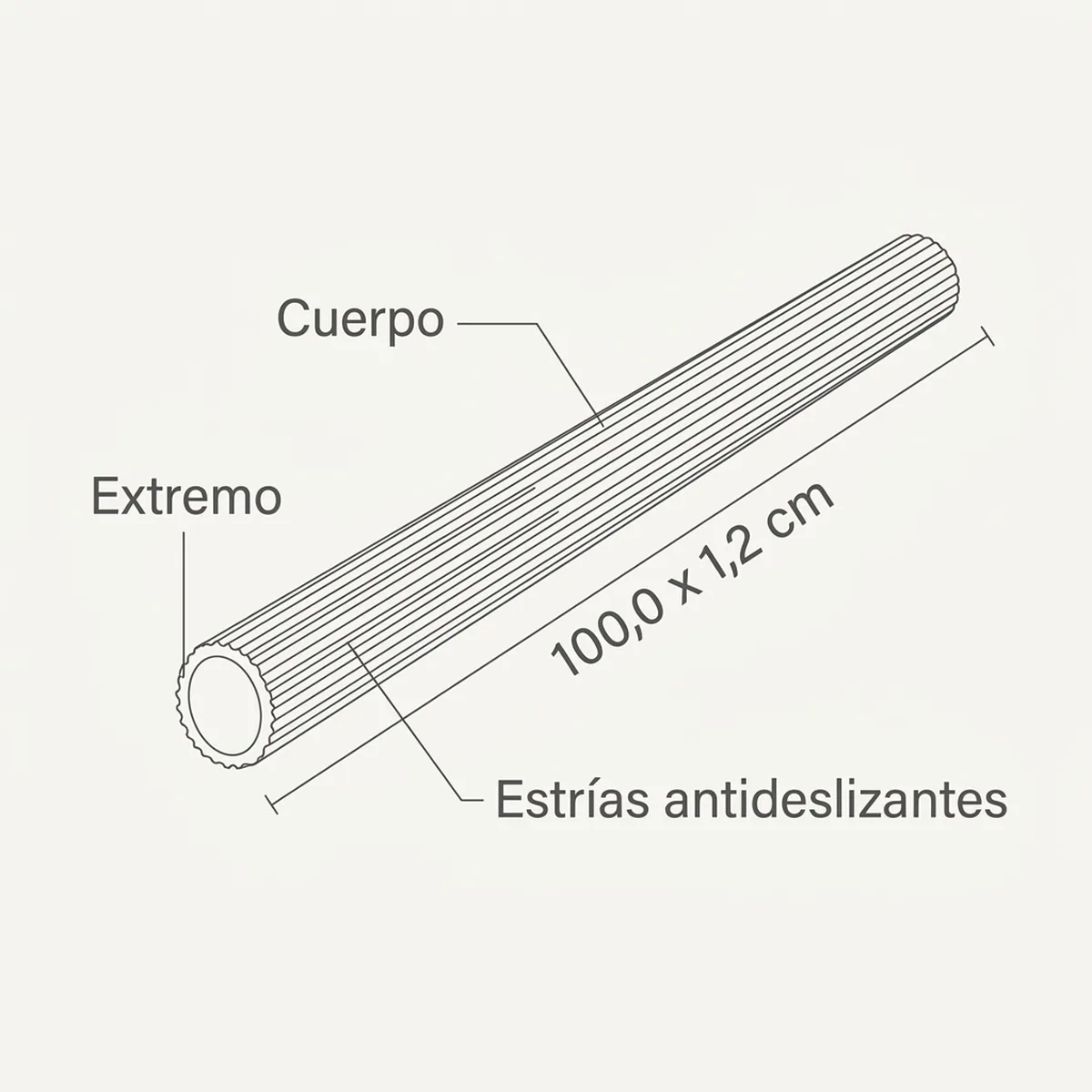 Palo de plástico de 100 cm y 12 mm de grosor con sus medidas