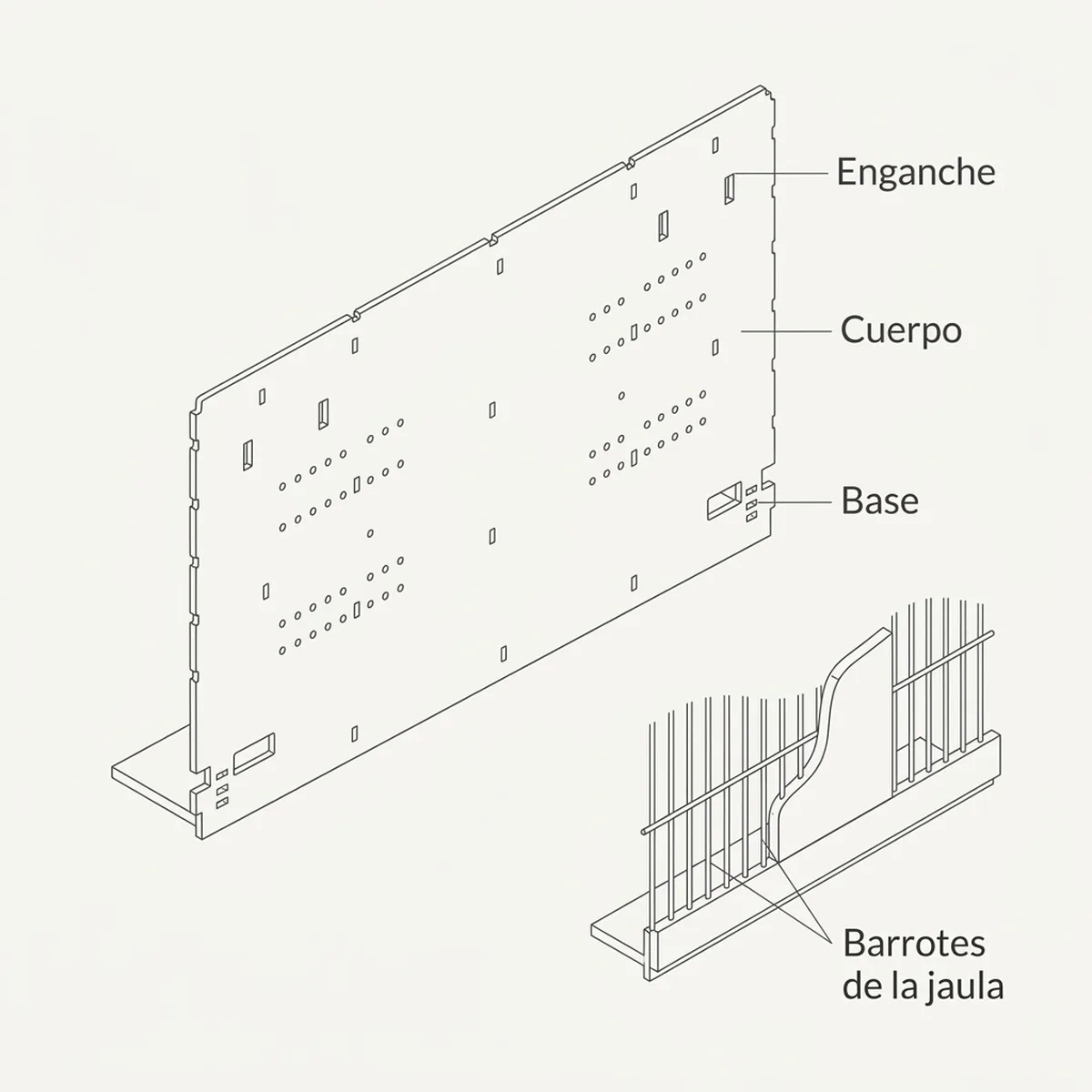 Pared divisoria cerrada para jaula de cría 120cm — piezas y montaje