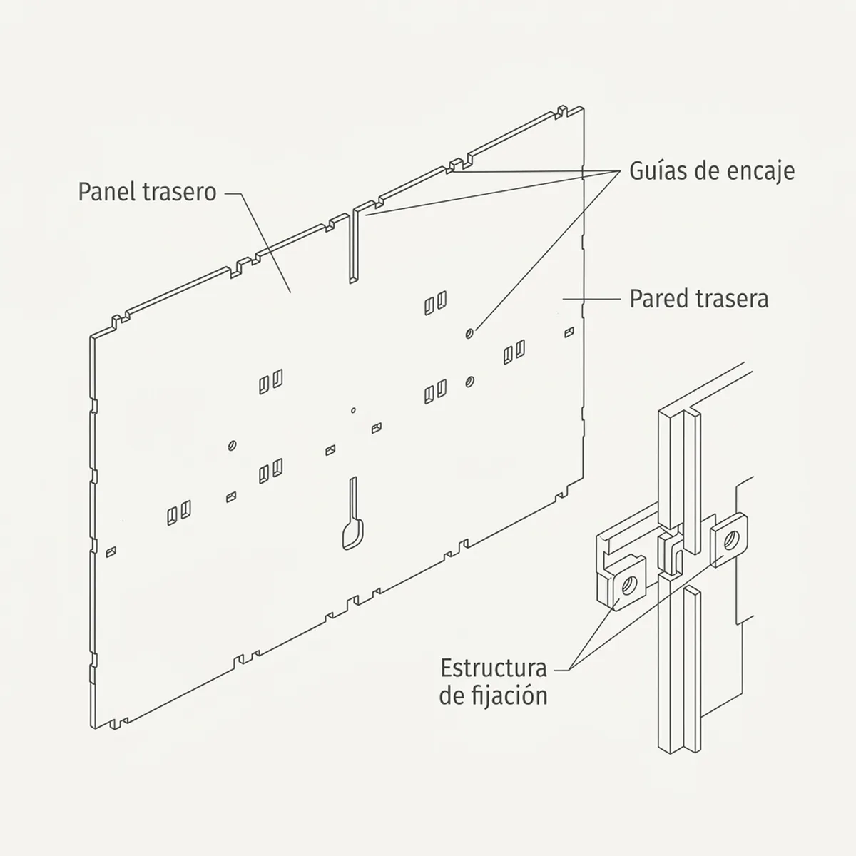 Pared trasera para jaula de cría 58cm — piezas y montaje