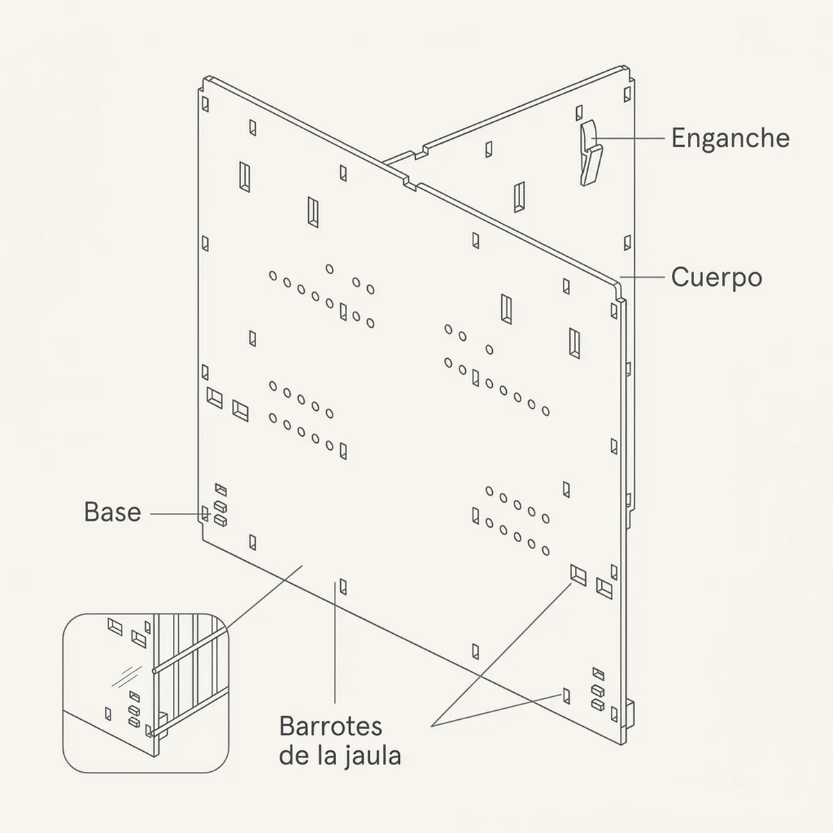 Pared trasera  para jaula de cría 90cm (Verde) — piezas y montaje