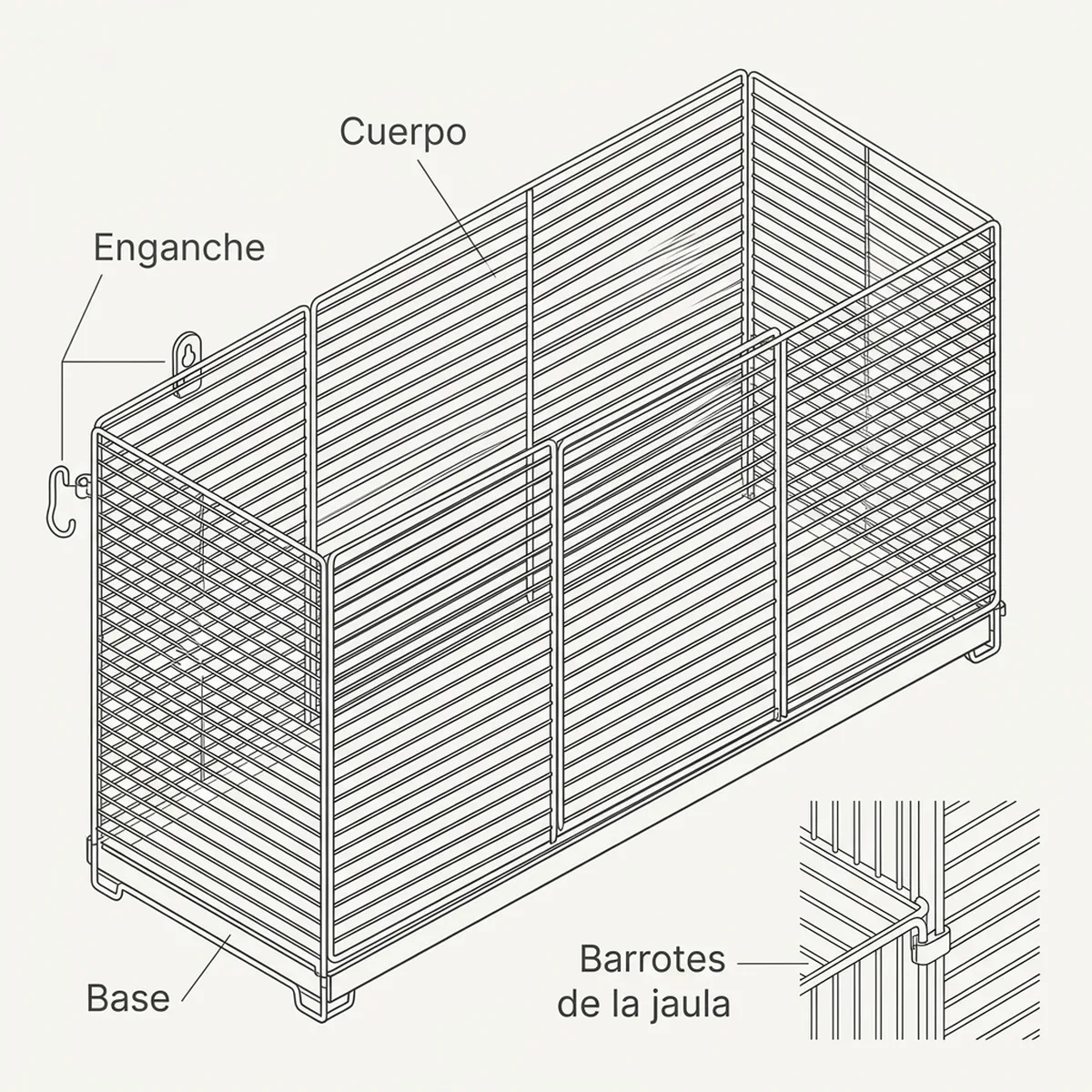 Detalle de la parrilla blanca de 63 cm de recambio para el fondo de la jaula
