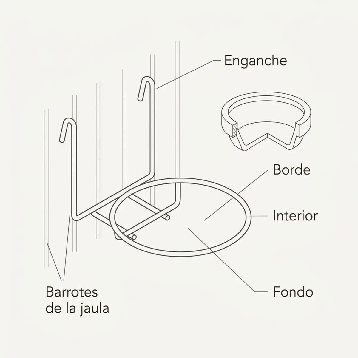Portanido de hierro de 10 cm con sus medidas y el sistema de enganche a los barrotes