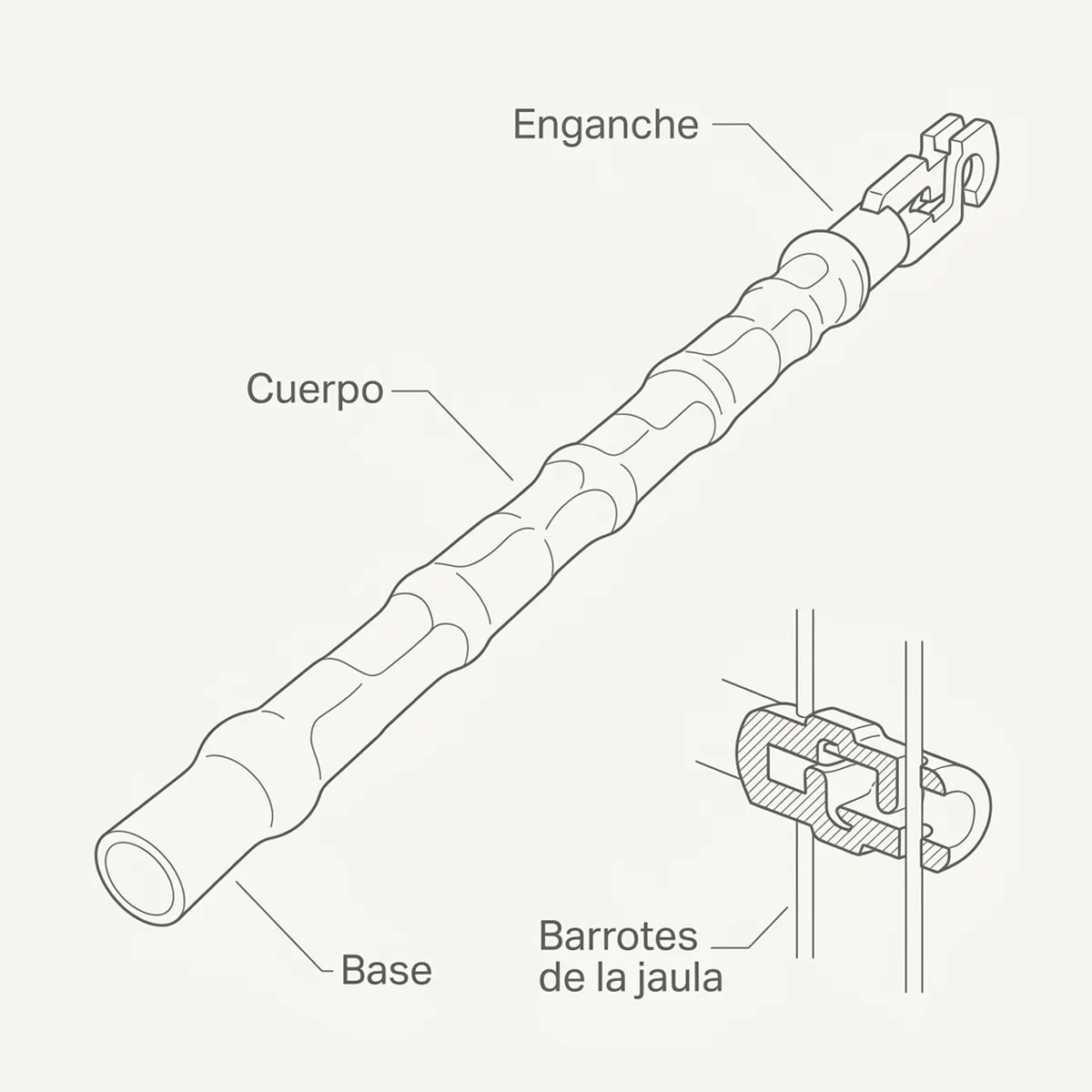 Posadero con punta para jaula 35cm — piezas y montaje