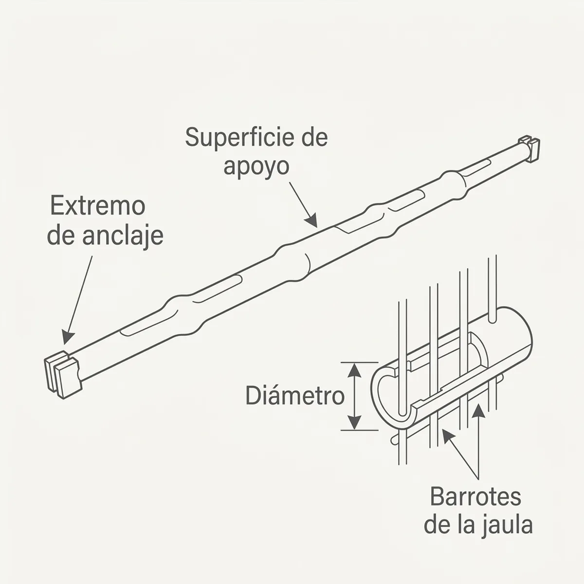 Posadero para jaula  31,6cm — piezas y montaje