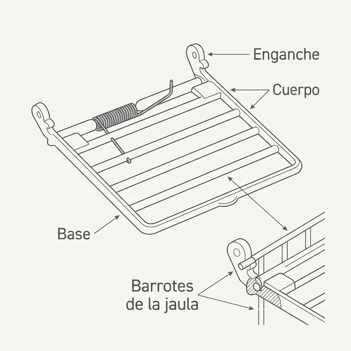 Puerta para jaula con hierro horizontal — piezas y montaje
