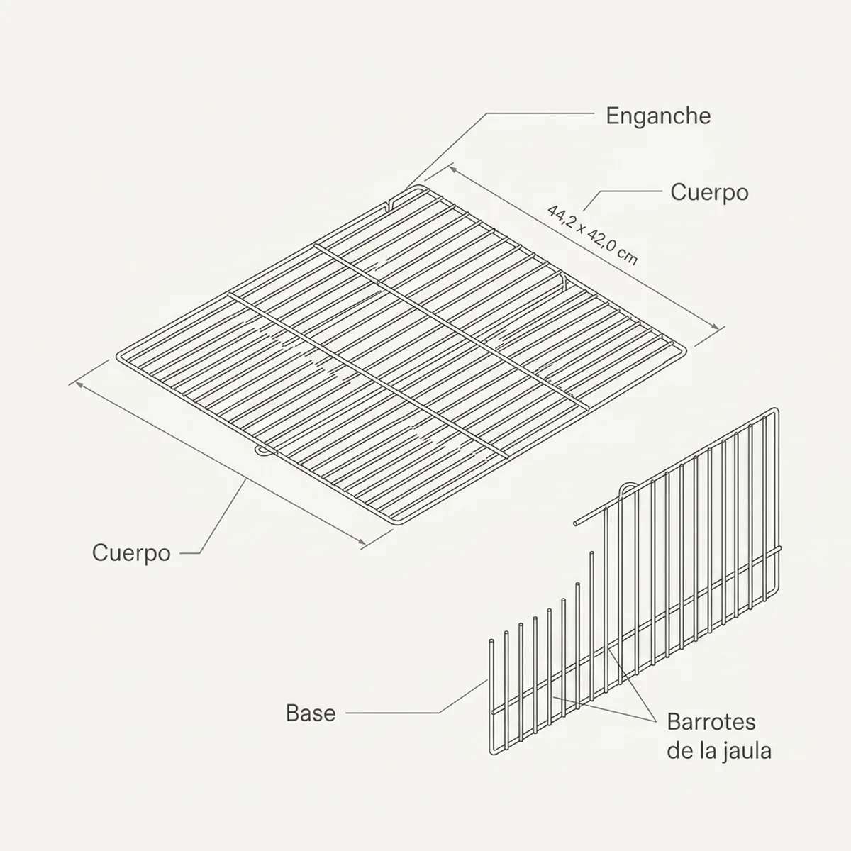 Rejilla suelo para jaulas de cría de 90cm 2GR — piezas y montaje