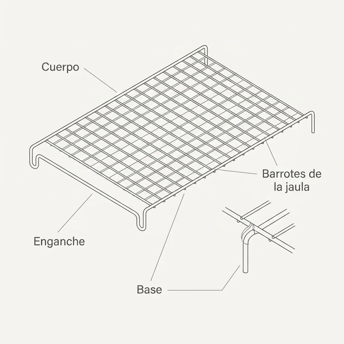 Rejilla 2GR para jaulas canto — piezas y montaje