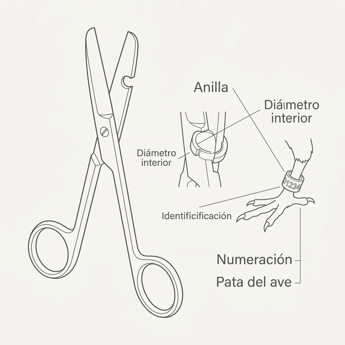 Tijeras Profesional Orniluck, para recortar Plumas — piezas y montaje