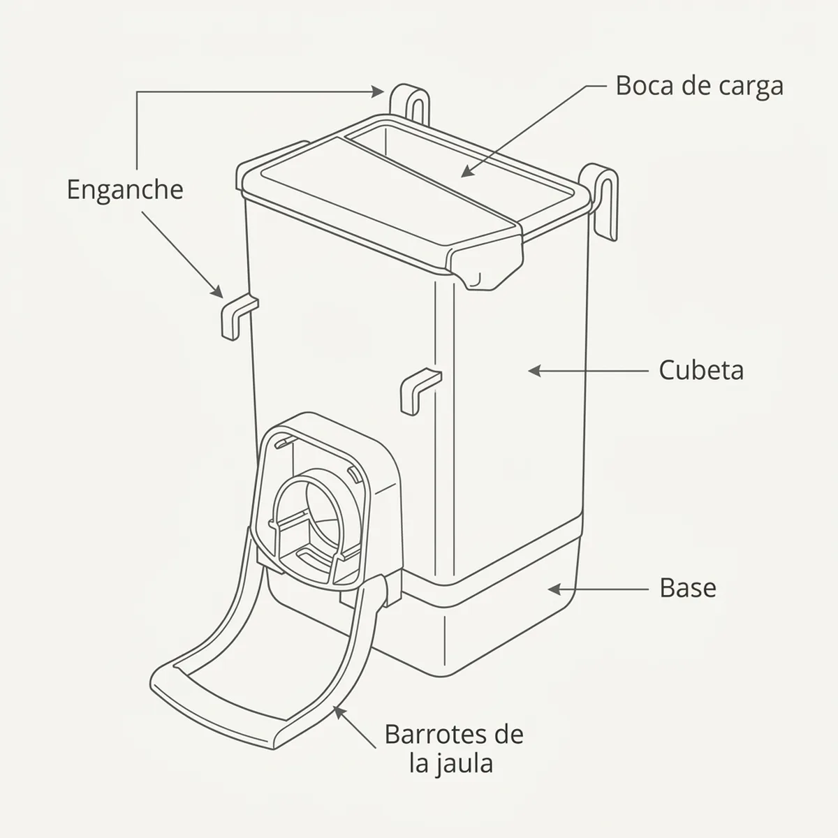 Comedero Tolva Semillas IDIA RP — piezas y montaje